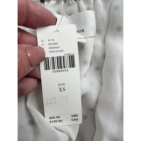 Anthropologie Lucia Smocked Waist Off the Shoulder Polka Swiss Dot Blouse NWT XS - Picture 4 of 5